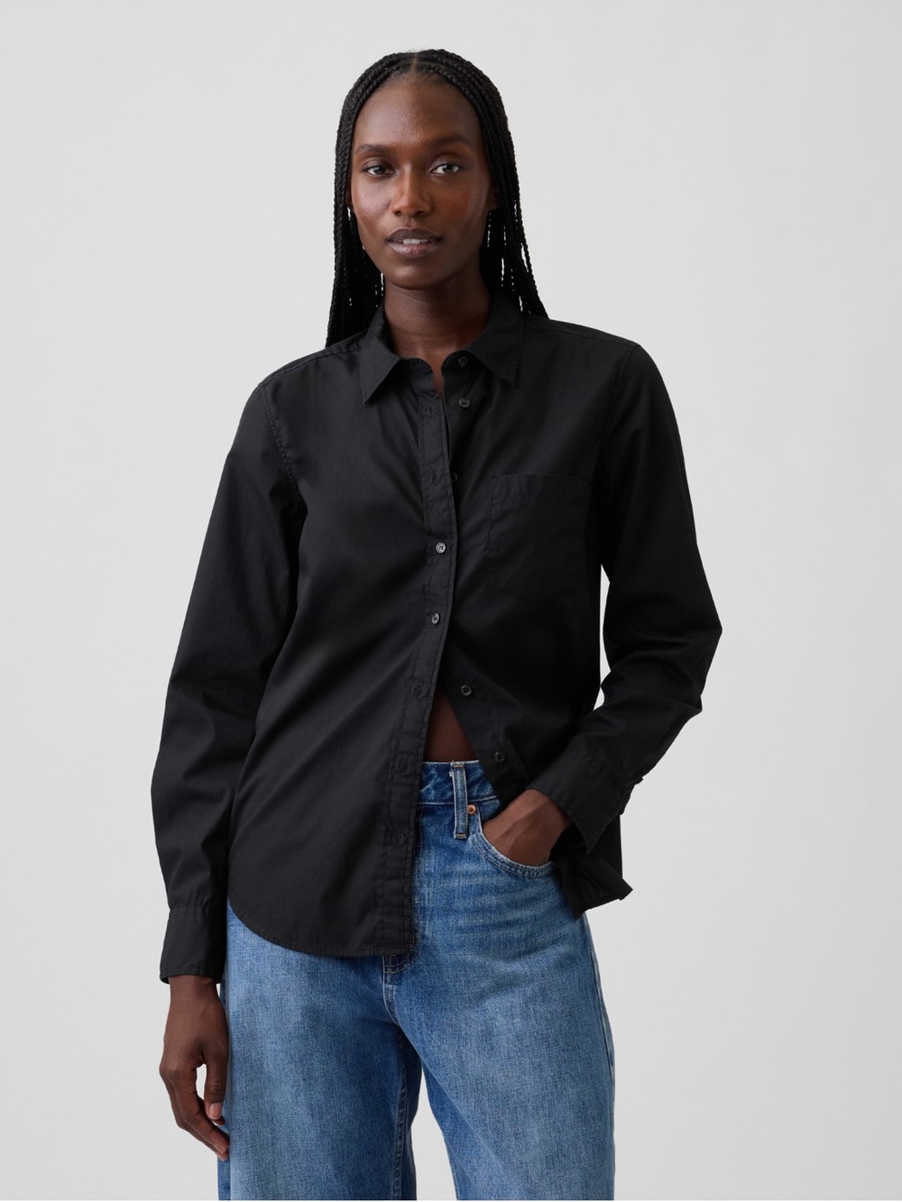 GAP Women's "Perfect Shirt" Organic Cotton Button Down Shirt Black NWT